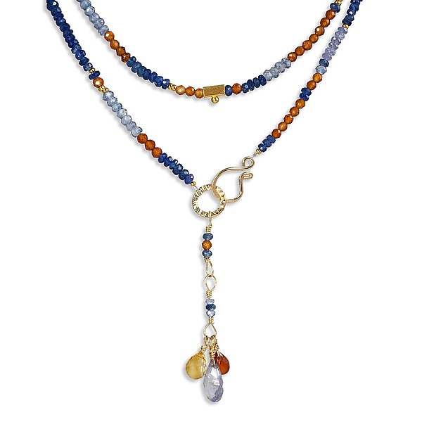 Sapphire, Tanzanite and Hessonite Necklace/Wrapped Bracelet by Suzanne Q Evon (Gold & Stone Necklace) | Artful Home