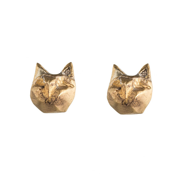 Tiny Cat Stud Earrings by Natalie Frigo (Brass Earrings) | Artful Home
