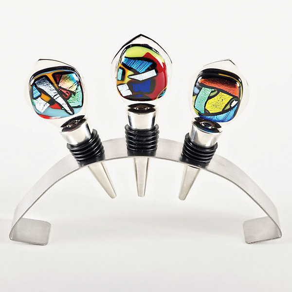 Mardi Gras Wine Stoppers by Helen Rudy (Art Glass Barware) | Artful Home