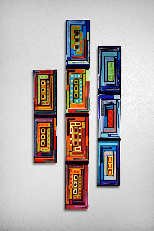 Log Cabin Triptych Wall Panels by Helen Rudy (Art Glass Wall Sculpture) | Artful Home
