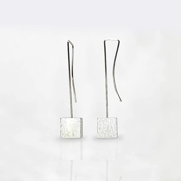 Long Cube Earrings by Claudia Endler (Silver Earrings) | Artful Home