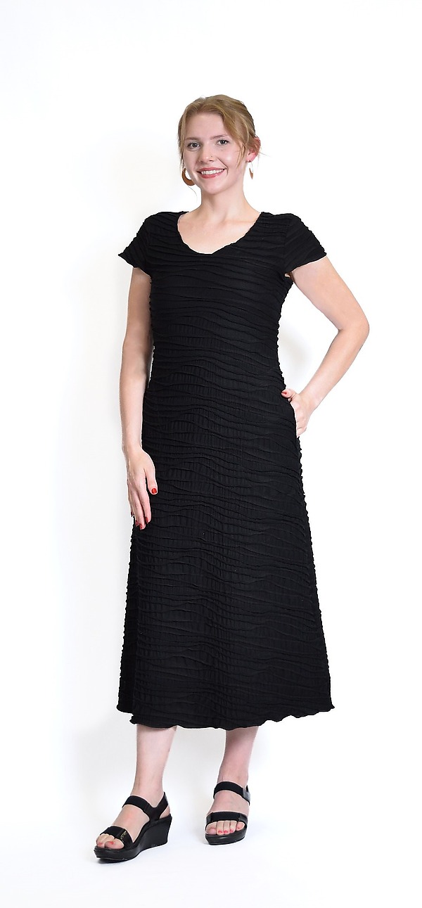 Fiore Long Cap Sleeve Dress with Pockets by Carol Turner (Knit Dress) | Artful Home