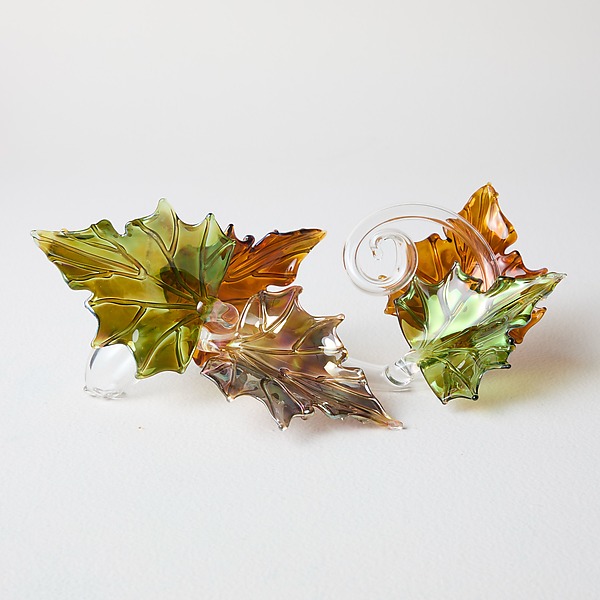 Quintuple Glass Leaf Sculpture in Multi by Jacqueline McKinny (Art Glass Sculpture) | Artful Home