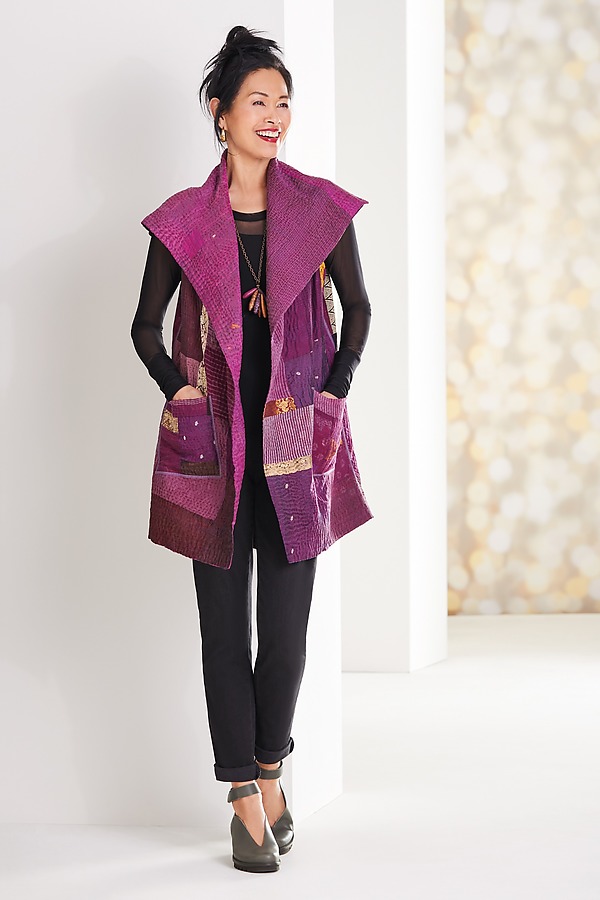 Kantha Circular Vest by Mieko Mintz (Silk Vest) | Artful Home