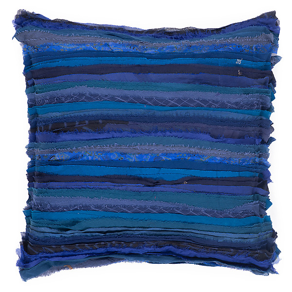 Blue Wavy Stripe Vintage Patch Pillow by Mieko Mintz (Cotton Pillow) | Artful Home