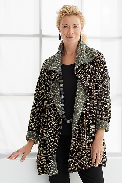 A-Line Silk Jacket by Mieko Mintz (Silk Kantha Jacket