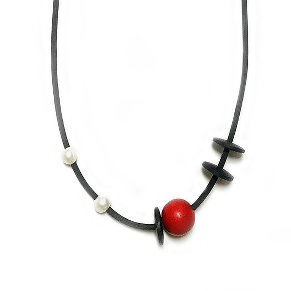Red Dot Necklace II by Dagmara Costello (Rubber & Beaded Necklace) | Artful Home