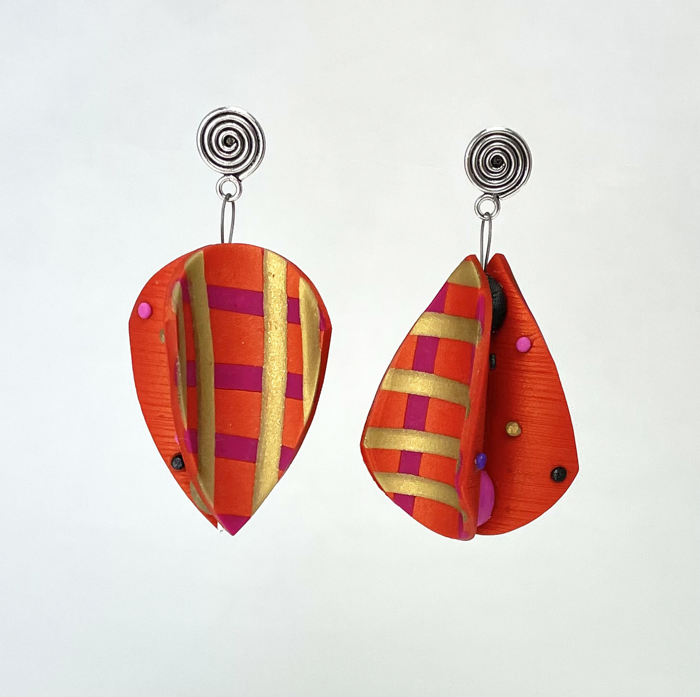 Flip Teardrop Earrings in Fuchsia Orange by Arden Bardol (Polymer Clay