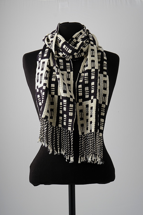 Double Weave Scarf in Black and White by Muffy Young (Silk
