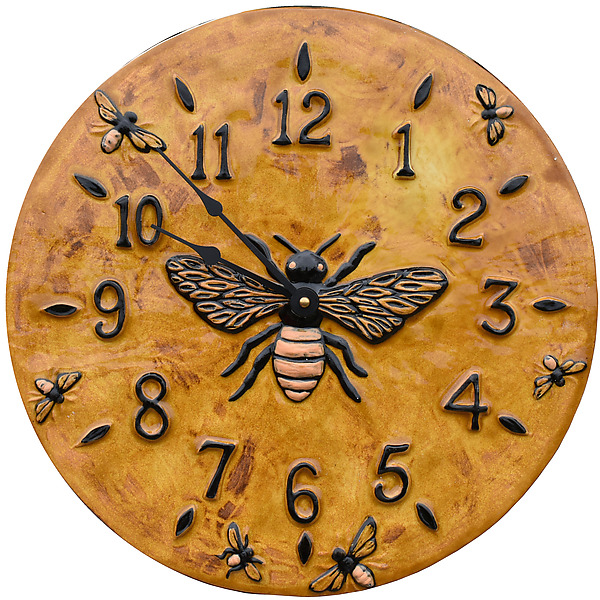 Honeybee Ceramic Wall Clock in Amber Yellow by Beth Sherman (Ceramic Clock) | Artful Home