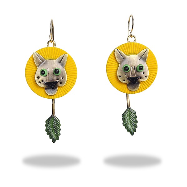 Dandy Lion Earrings by Lisa and Scott Cylinder (Metal Earrings) | Artful Home