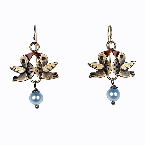 Lovebirds Earrings by Lisa and Scott Cylinder (Metal Earrings) | Artful Home