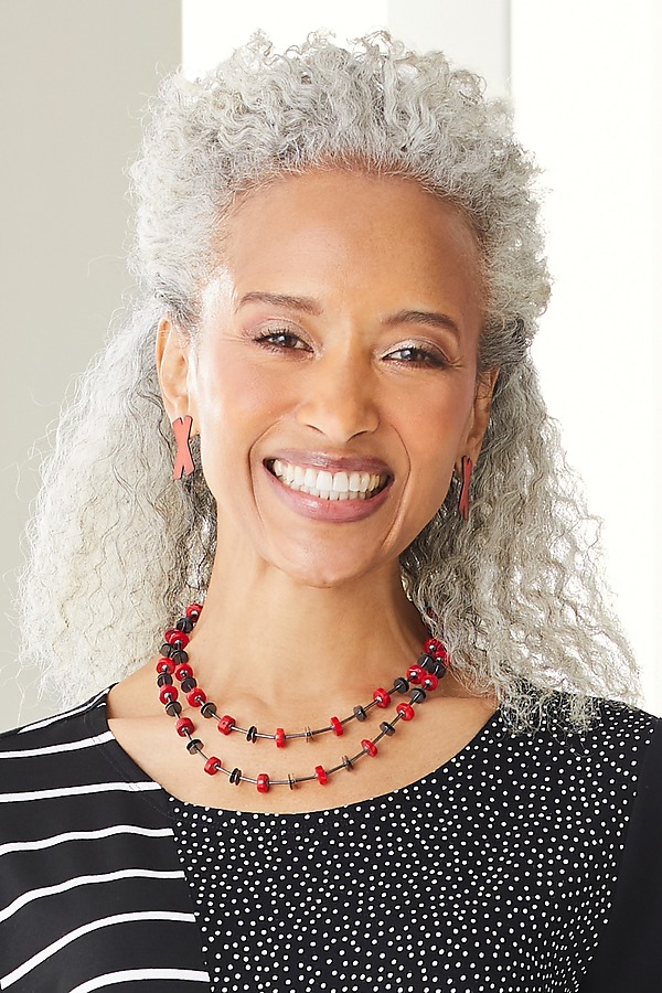 shown with the Coral Oxidized Necklace by Laurette O'Neil