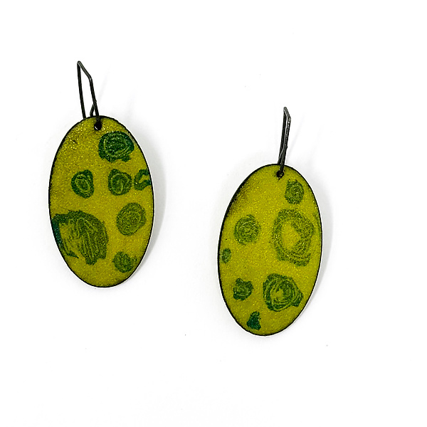 Green Oval Dangle Earrings by Kat Cole (Enamel Earrings)