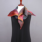 Evergreen, Purple, Red & Orange Zigzag Shibori Scarf by