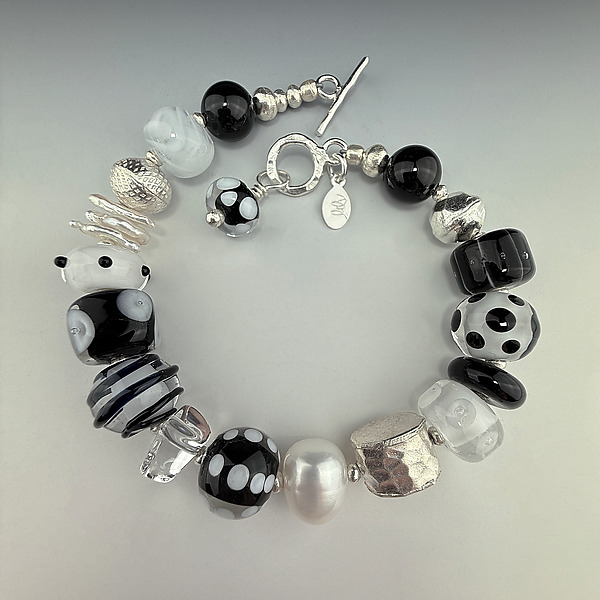 Between Black & Light Bracelet by Dianne Zack (Silver, Glass & Pearl Bracelet) | Artful Home