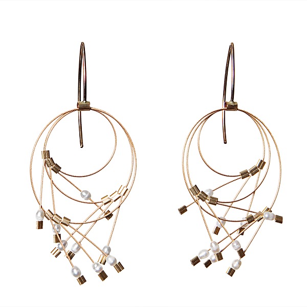Vertigo Earrings by Meghan Patrice Riley (Steel & Pearl Earrings) | Artful Home