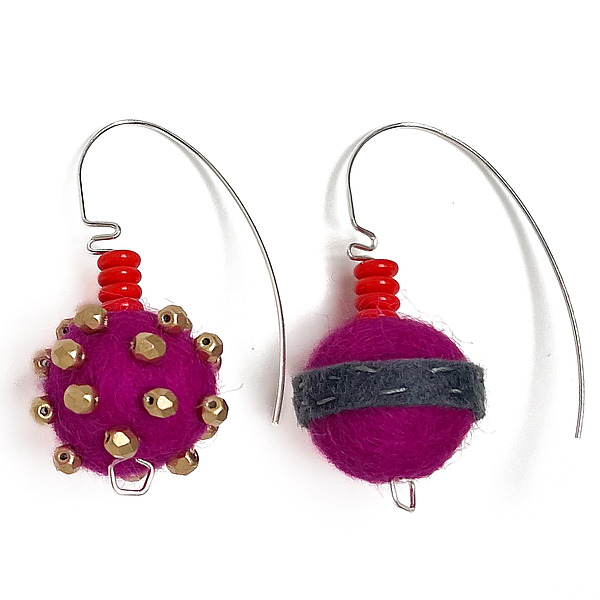 Mismatched Felt Earrings by Linda May (Felt Wool & Bead Earrings) | Artful Home