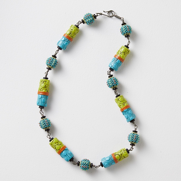 Turquoise Wasabi Combo Necklace by Sheila Fernekes (Glass & Clay Necklace)