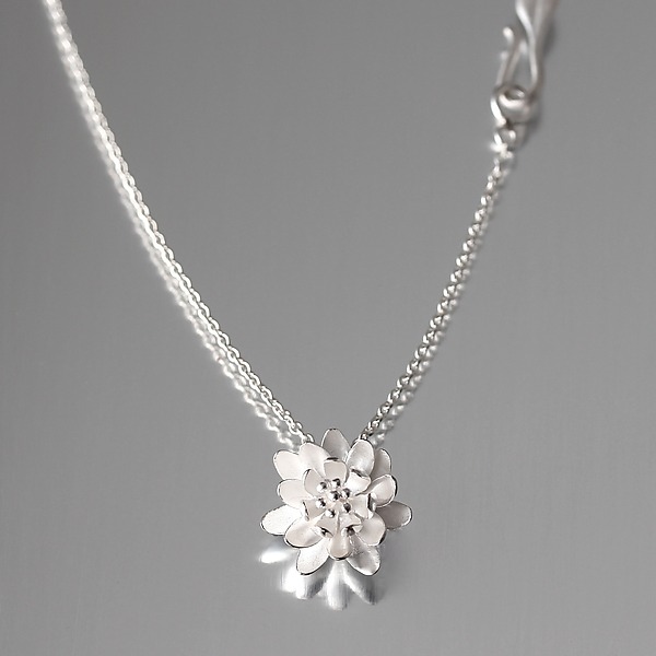 Silver Waterlily Pendant by Elise Moran (Silver Necklace) | Artful Home