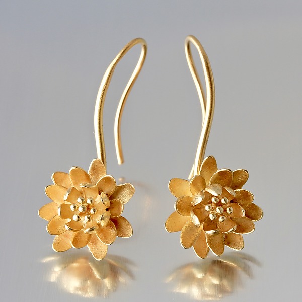 Waterlily Drop Earrings by Elise Moran (Silver & Gold