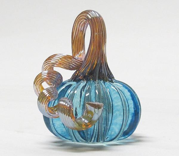 Miniature Light Blue Pumpkin by Ken Hanson and Ingrid Hanson (Art Glass Pumpkin) | Artful Home