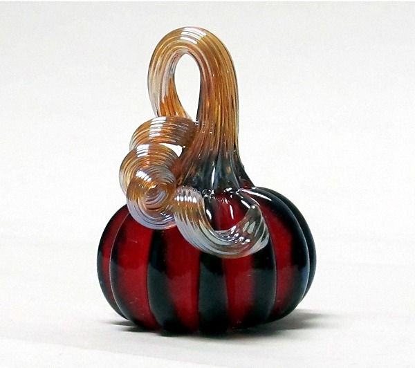 Miniature Red and Black Pumpkin by Ken Hanson and Ingrid Hanson (Art Glass Pumpkin) | Artful Home