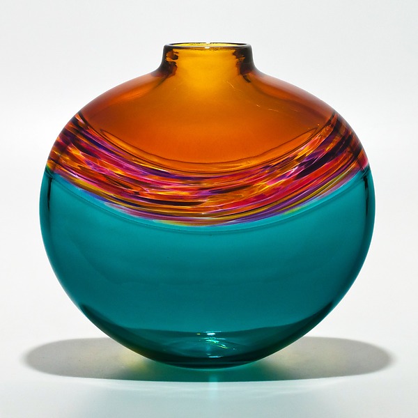 Transparent Flat Banded Vortex Vase by Michael Trimpol and Monique LaJeunesse (Art Glass Vase) | Artful Home