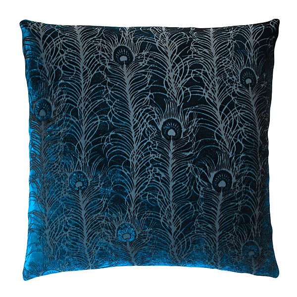 Large Peacock Feather Velvet Pillow by Kevin O'Brien (Silk Velvet