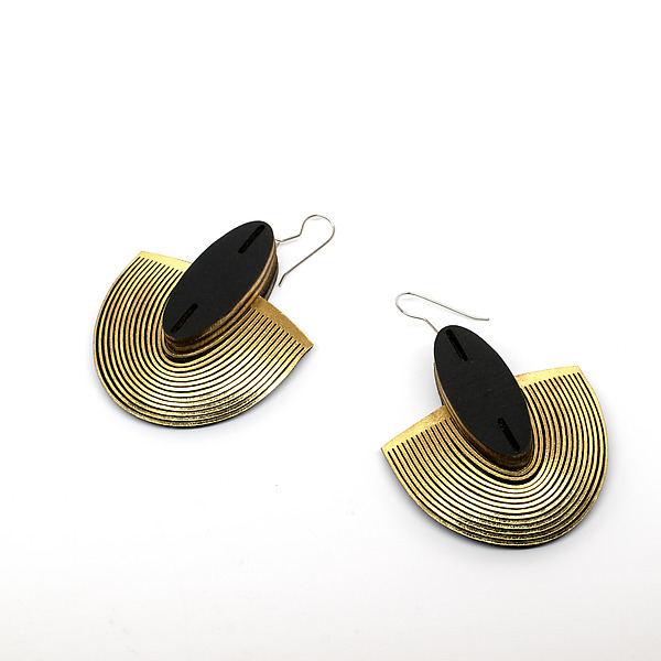 Oval Mirage Earrings by Karole Mazeika (Leather & Wood Earrings) | Artful Home