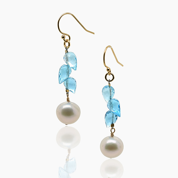 Blue Topaz & Pearl Earrings by Lori Kaplan (Gold & Stone Earrings) | Artful Home
