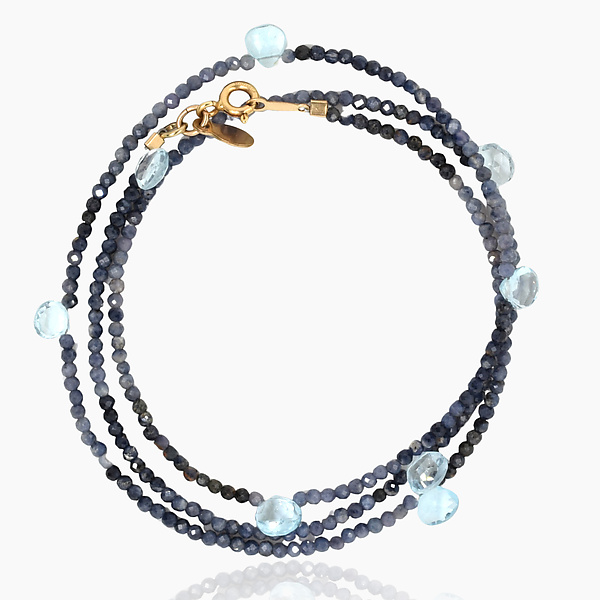 Triple Wrap Convertible Bracelet in Blue Sapphire & Topaz by Lori Kaplan (Gold & Stone Bracelet)