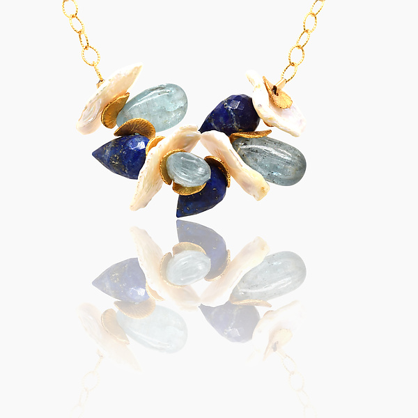 The Blues Signature Necklace by Lori Kaplan (Gold, Pearl & Stone Necklace)
