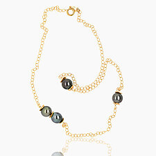 Black Tahitian Bead Gold Chain Necklace by Lori Kaplan (Gold & Pearl Necklace)