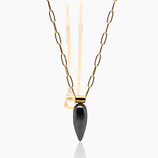Hematite Drop Gold Necklace by Lori Kaplan (Gold & Stone Necklace)