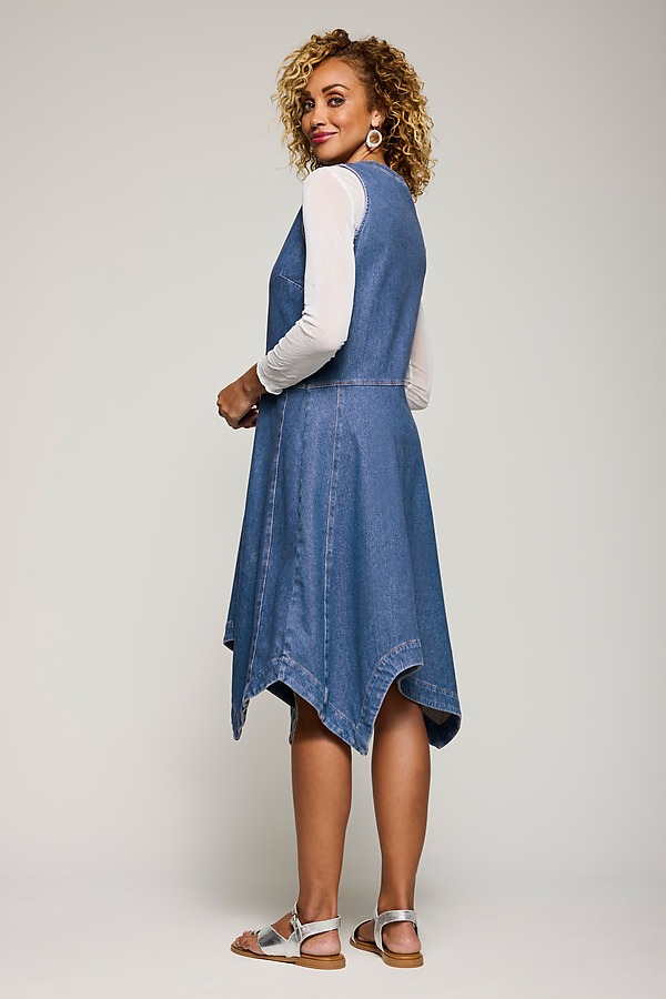 ★VERSO★ Denim Dyeing Knit Dress Dream Knit Denim Tiered Dress by Lisa Bayne (Knit Denim