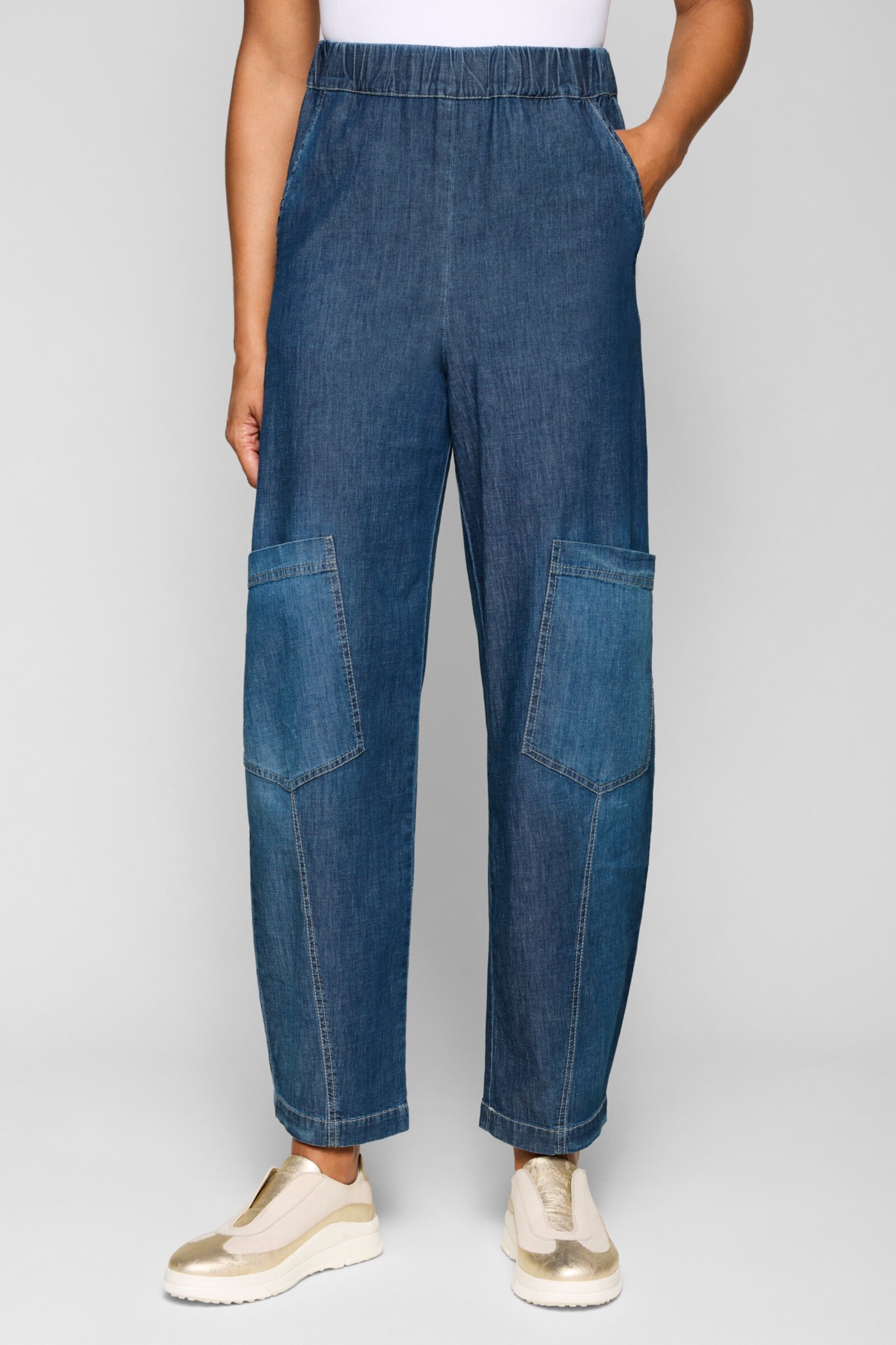 Pull On Barrel Leg Jean by Alembika (Woven Pant) | Artful Home