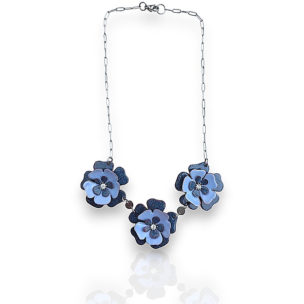 Denim Blue Blossom Necklace by Dawn Lombard (Enamel Necklace) | Artful Home