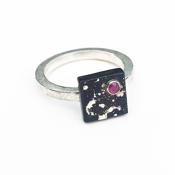 Mini Cube X Ring by Deborah Vivas and Melissa Smith (Gold, Silver & Stone Ring) | Artful Home