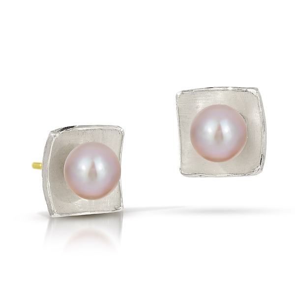 Silver Square Pearl Earrings by Jacob Keleher (Silver