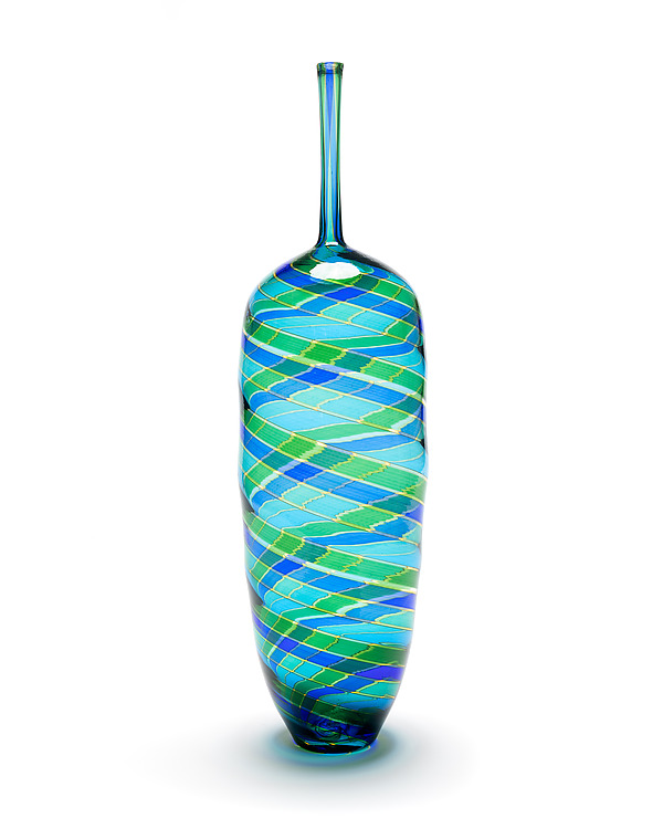 Swirl Bottle, Blue and Green 2 by Michael Hayes (Art Glass Vessel) | Artful Home