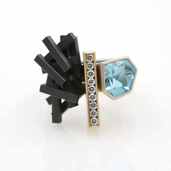 Sky Blue Topaz & Diamonds Stacking Ring Set by Hughes & Templin (Gold, Silver & Stone Ring - Size 7) | Artful Home