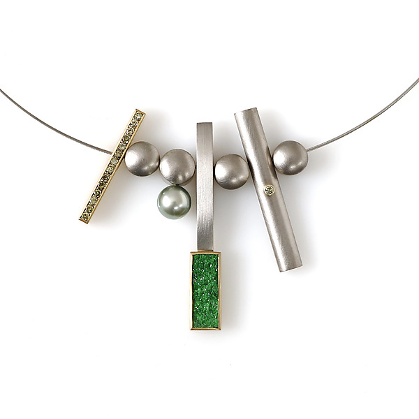 Uvarovite Garnet & Diamonds Necklace by Hughes & Templin (Precious Metal & Stone Necklace) | Artful Home