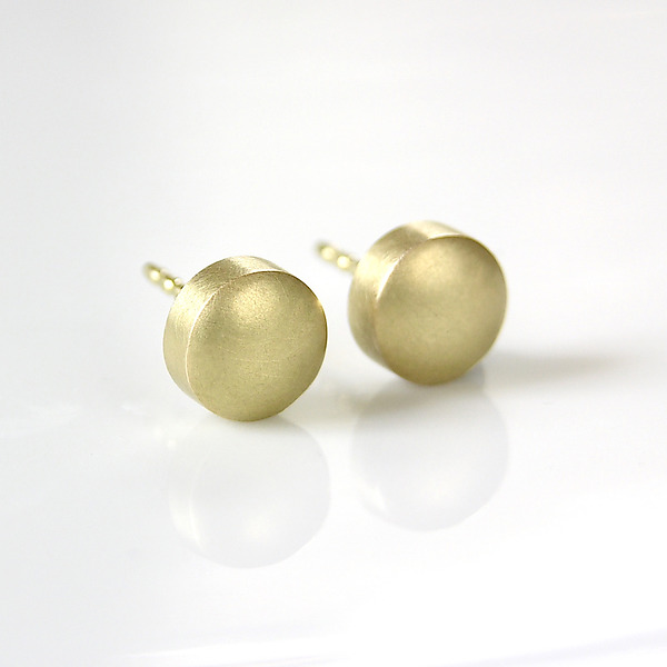Gold Button Ear Studs by Hughes & Templin (Gold Earrings) | Artful Home