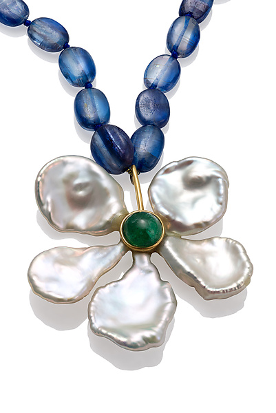 Black & White Flower Necklace by Holly Churchill Lane (Pearl