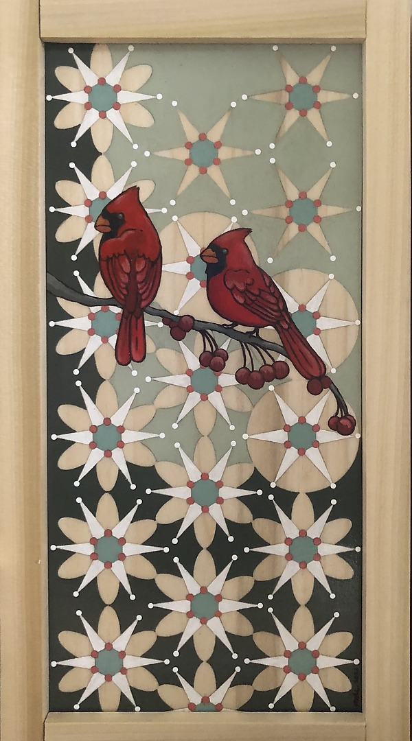 Cardinals and Snowflakes by Kim Dills (Mixed-Media Painting) | Artful Home