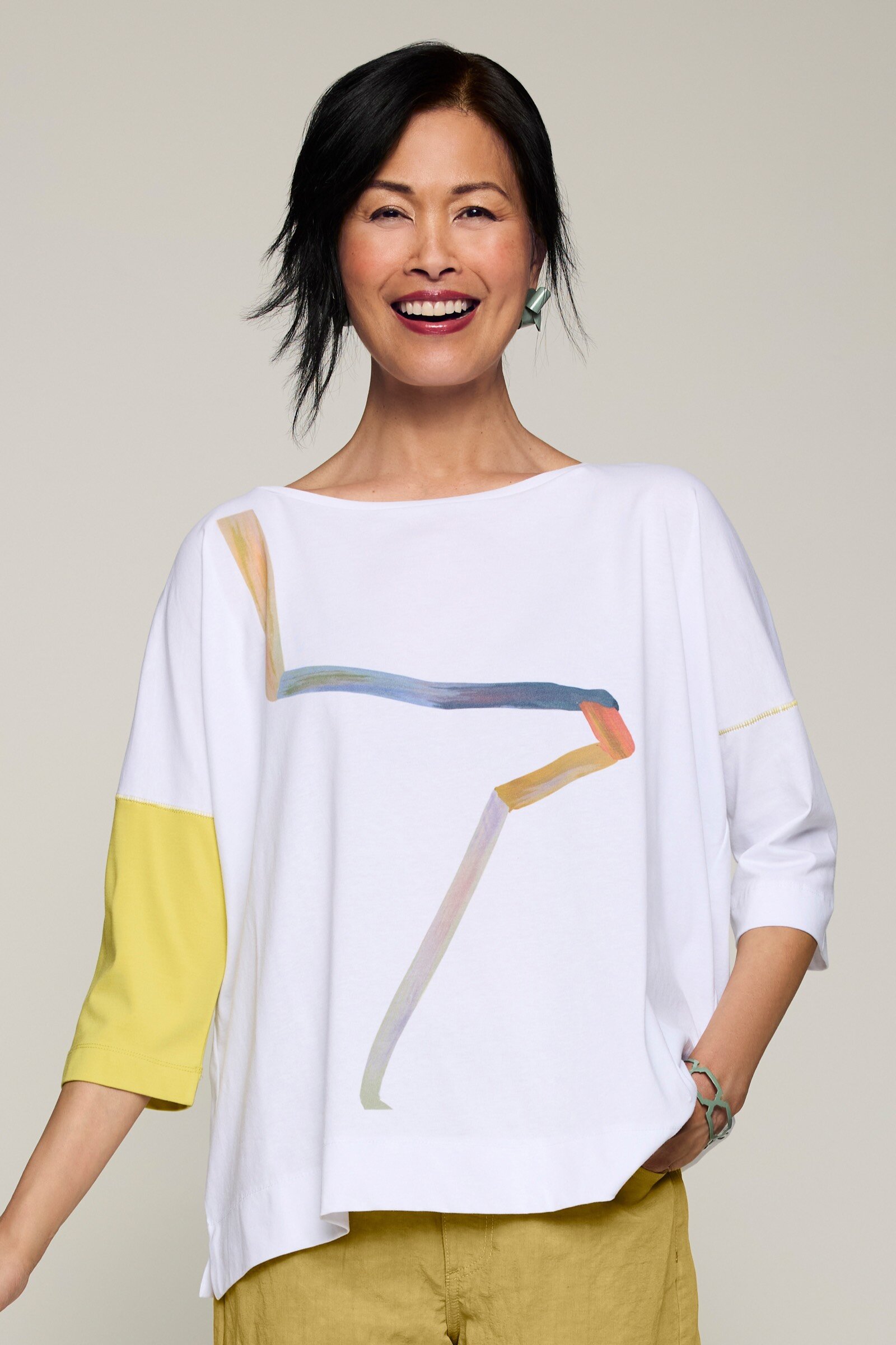 Brushstroke Color Block Tee by Ozai N Ku (Knit Top) | Artful