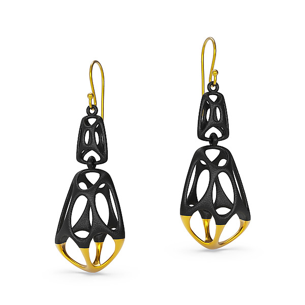 Gold Double Cellular Earrings by Oliver Hampel (Gold & Silver Earrings) | Artful Home