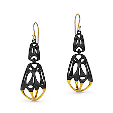 Gold Double Cellular Earrings by Oliver Hampel (Gold & Silver Earrings)