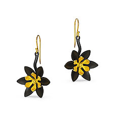 Gold Flower Dangle Earrings by Oliver Hampel (Gold & Silver Earrings)